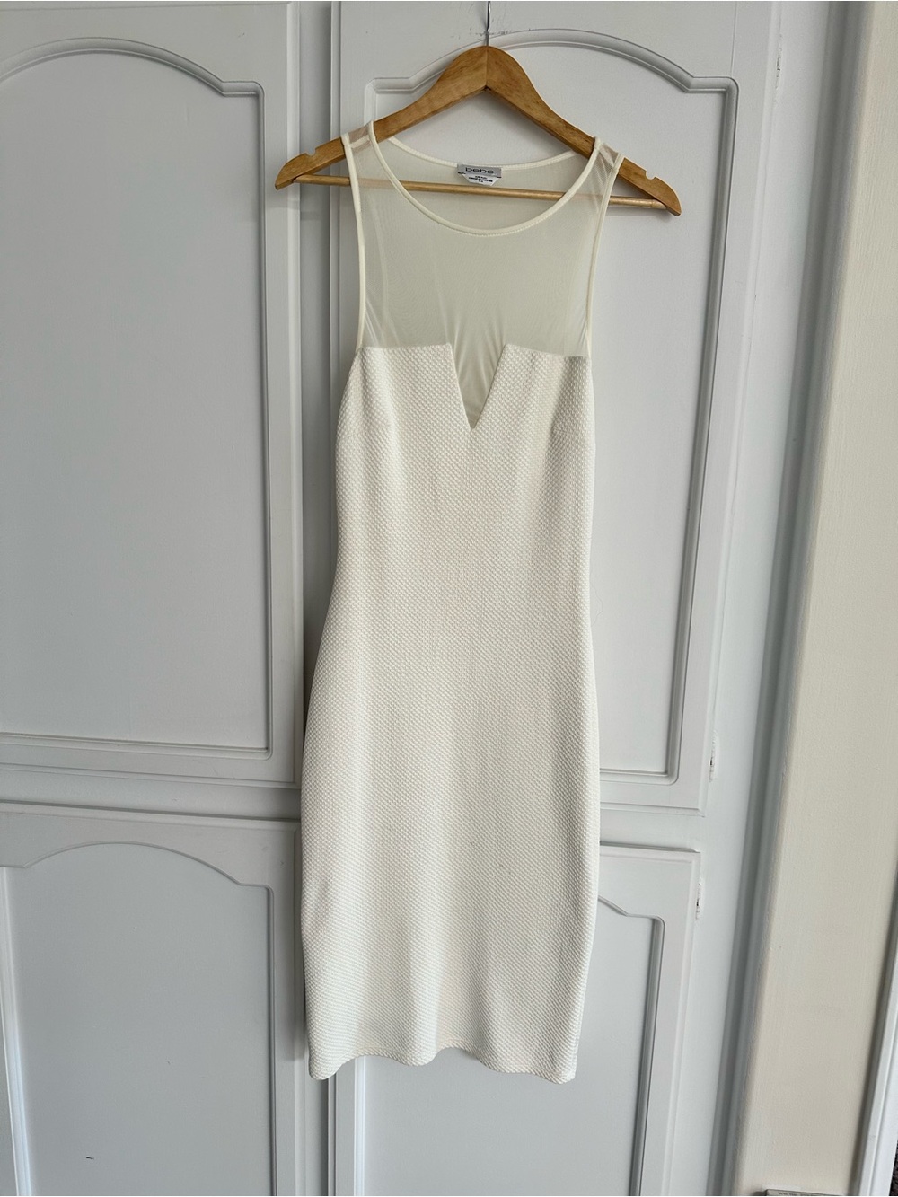 bebe Cream Mesh Yoke Midi Dress